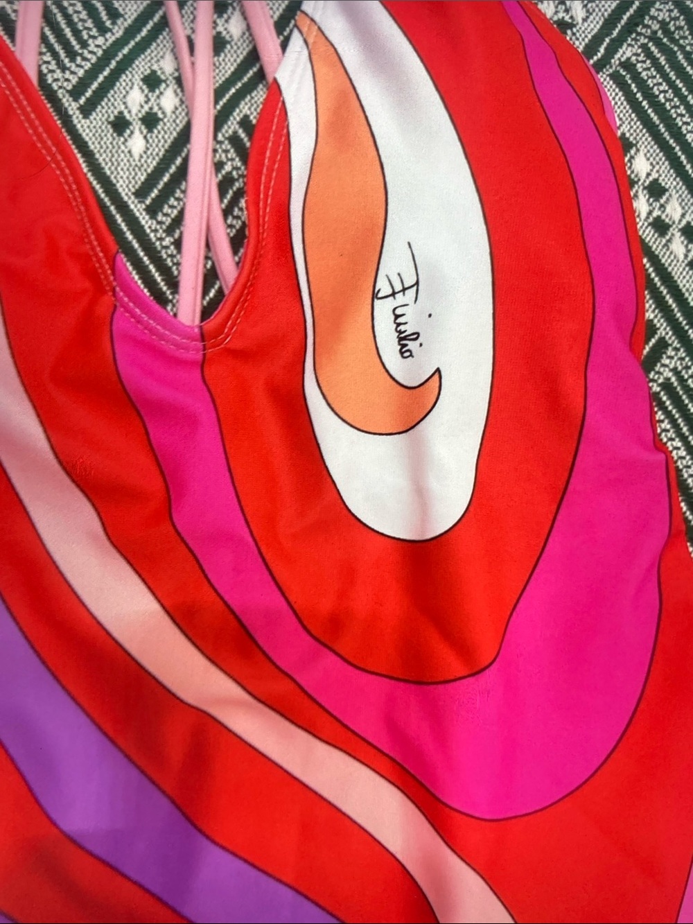 Emilio Pucci Vibrant Red Pink Purple Swirl One-Piece Swimsuit - Picture 6 of 8